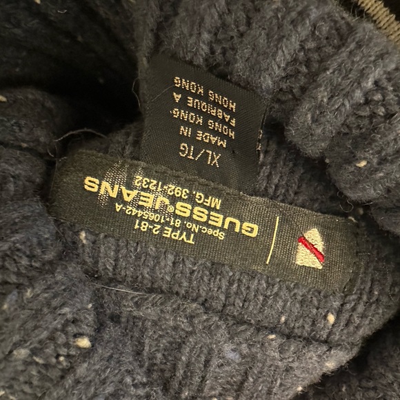 Guess Men's Heather Blue Turtleneck Sweater wool/silk blend fisherman/grandpa - Picture 7 of 7